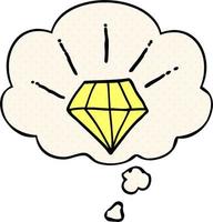 cartoon tattoo diamant en gedachte bel in stripboekstijl vector