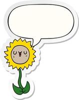 cartoon bloem en tekstballon sticker vector