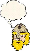 cartoon viking gezicht en gedachte bel in stripboekstijl vector