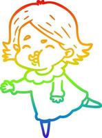 regenbooggradiënt lijntekening cartoon meisje dat gezicht trekt vector
