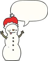 cartoon kerst sneeuwpop en tekstballon vector