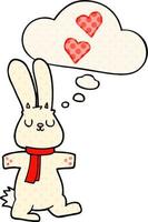 cartoon konijn verliefd en gedachte bel in stripboekstijl vector