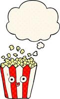 cartoon popcorn en gedachte bel in stripboekstijl vector