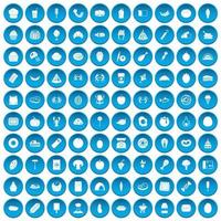 100 favoriete voedselpictogrammen blauw ingesteld vector