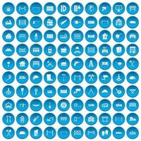 100 hek iconen set blauw vector