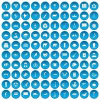 100 exotische dieren iconen set blauw vector