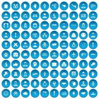 100 handdruk iconen set blauw
