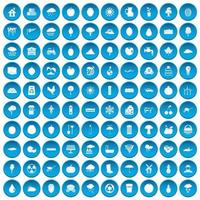 100 fruitpictogrammen blauw ingesteld vector