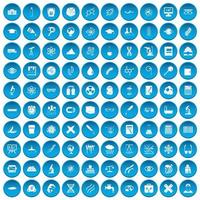 100 microscoop iconen set blauw vector