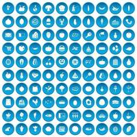 100 natuurlijke producten iconen set blauw vector