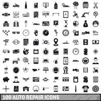 100 auto reparatie iconen set, eenvoudige stijl vector