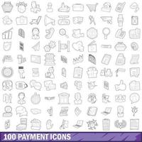 100 betaling iconen set, Kaderstijl vector