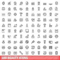 100 schoonheid iconen set, Kaderstijl vector