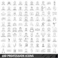 100 beroep iconen set, Kaderstijl vector