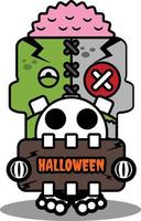 stripfiguur kostuum vector illustratie schattig zombie pop mascotte houden halloween bord
