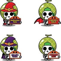 meloen fruit bot mascotte kostuum karakter cartoon vector. houden verkoop halloween bord vector