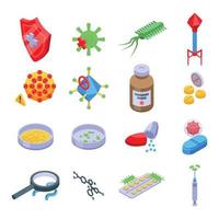 antibioticaresistentie iconen set, isometrische stijl vector