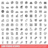 100 voedsel iconen set, Kaderstijl vector