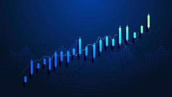 zakelijke kaars stick grafiek grafiek van beurs investeringen handel op blauwe achtergrond. bullish punt, stijgende trend van de grafiek. economie vector ontwerp