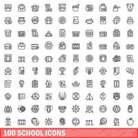 100 school iconen set, Kaderstijl vector