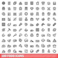 100 voedsel iconen set, Kaderstijl vector