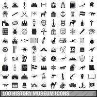 100 geschiedenis museum iconen set, eenvoudige stijl vector