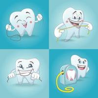 floss tandheelkundige tanden iconen set, cartoon stijl vector
