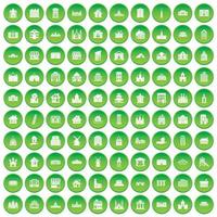 100 gebouw pictogrammen instellen groene cirkel vector