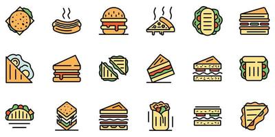 sandwich bar pictogrammen instellen vector plat