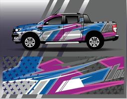 auto wrap ontwerp vector vrachtwagen en vracht van sticker. grafische abstracte streep race-achtergrondontwerpen voor voertuig rally race-avontuur en autorace-livrei