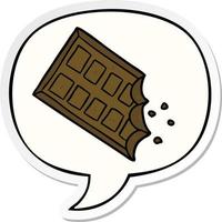cartoon reep chocolade en tekstballon sticker vector