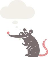 cartoon rat en gedachte bel in retro stijl vector