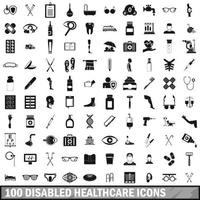 100 gehandicapte gezondheidszorg iconen set, eenvoudige stijl vector