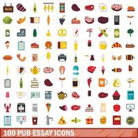 100 pub essay iconen set, vlakke stijl vector