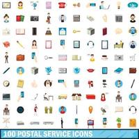 100 postdienst iconen set, cartoon stijl vector