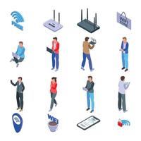 wifi zone iconen set, isometrische stijl vector