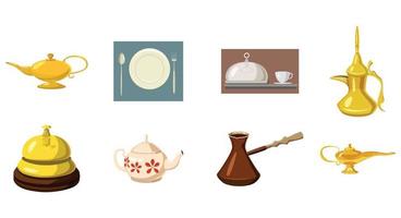 servies pictogrammenset, cartoon stijl vector