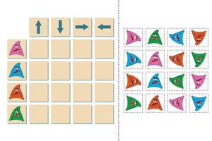 match cartoonmonsters en richtingen omhoog, omlaag, links en rechts. educatief spel voor kinderen. vector