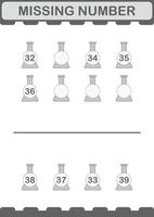 ontbrekend nummer met erlenmeyer. werkblad voor kinderen vector