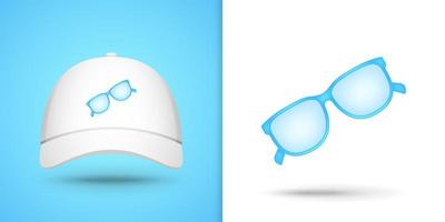 bril op witte baseballcap. vector illustratie