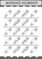 ontbrekend nummer met potlood. werkblad voor kinderen vector