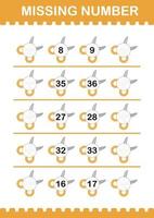 ontbrekend nummer met schaar. werkblad voor kinderen vector