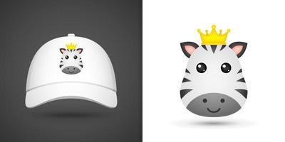 zebra hoofd op witte baseballcap vector