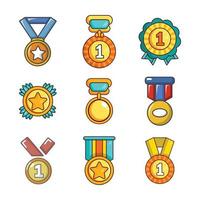 gouden medaille icon set, cartoon stijl vector