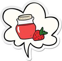 cartoon pot aardbeienjam en tekstballon sticker vector