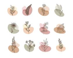 set bloem boho abstracte vorm met bladeren ornamenten vector