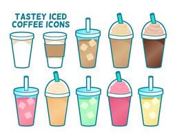 Tastey iced koffie gemaakt iconen vector