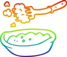 regenbooggradiënt lijntekening cartoon kom met eten vector