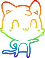 regenbooggradiënt lijntekening cartoon gelukkige kat wijzend vector