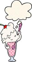 cartoon ijs frisdrank meisje en gedachte bel in stripboekstijl vector